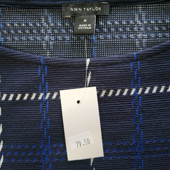 Ann Taylor Navy Blue Plaid Knit Top Women's Size M NWT - Picture 3 of 8
